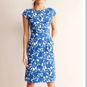 Boden Florrie Blue White‎ Jersey Dress Smart Summer Pockets US 4P Easy Wear
